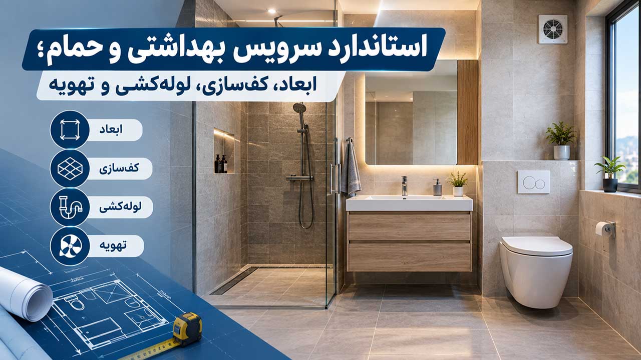 استاندارد سرویس بهداشتی و حمام؛ ابعاد، کف&zwnj;سازی، لوله&zwnj;کشی و تهویه